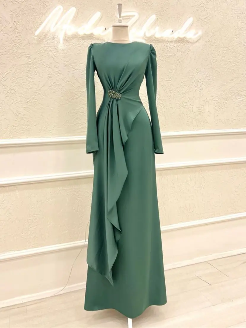 

Abendkleider 2024 Elegant Islamic Formal Occasion Dresses Muslim Evening Gown Long Sleeves Robes De Soirée Prom Dress Women