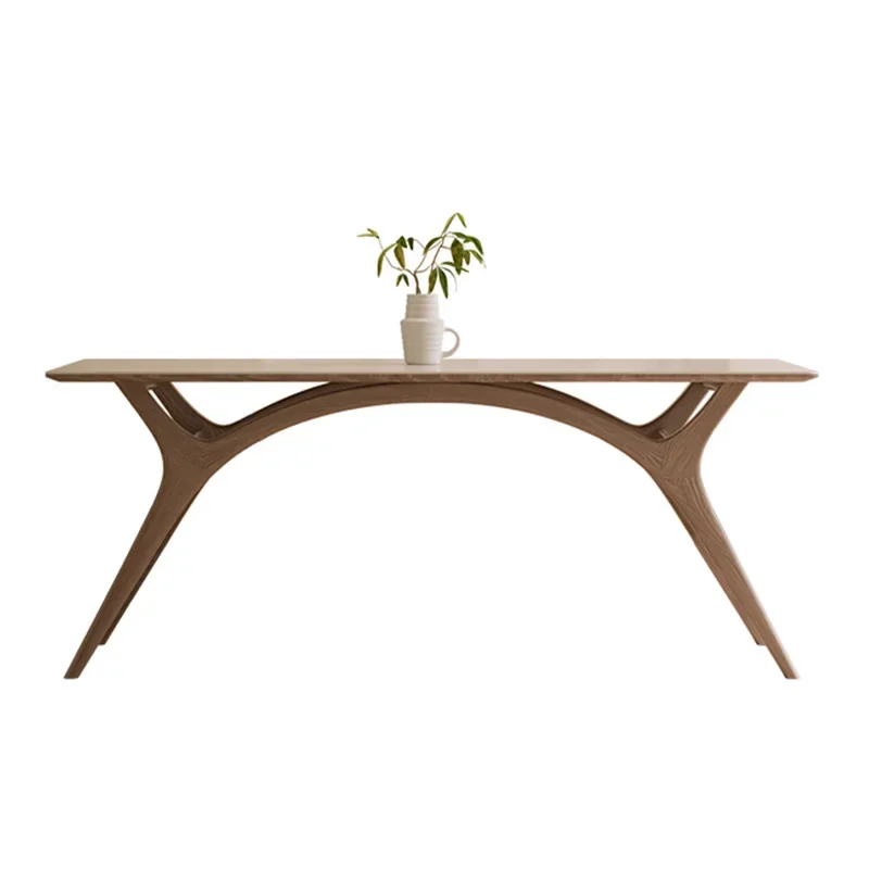 Solid wood rock slab dining table and chairs Small apartment household ash wood rectangular dining table