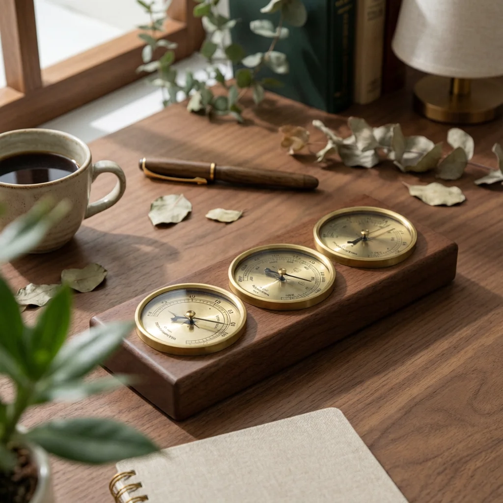 Pressure Gauge Thermometer Hygrometer Set 3-in-1 Wooden Climate Gauge Home Instrument No Batteries Room Decoration Accurate