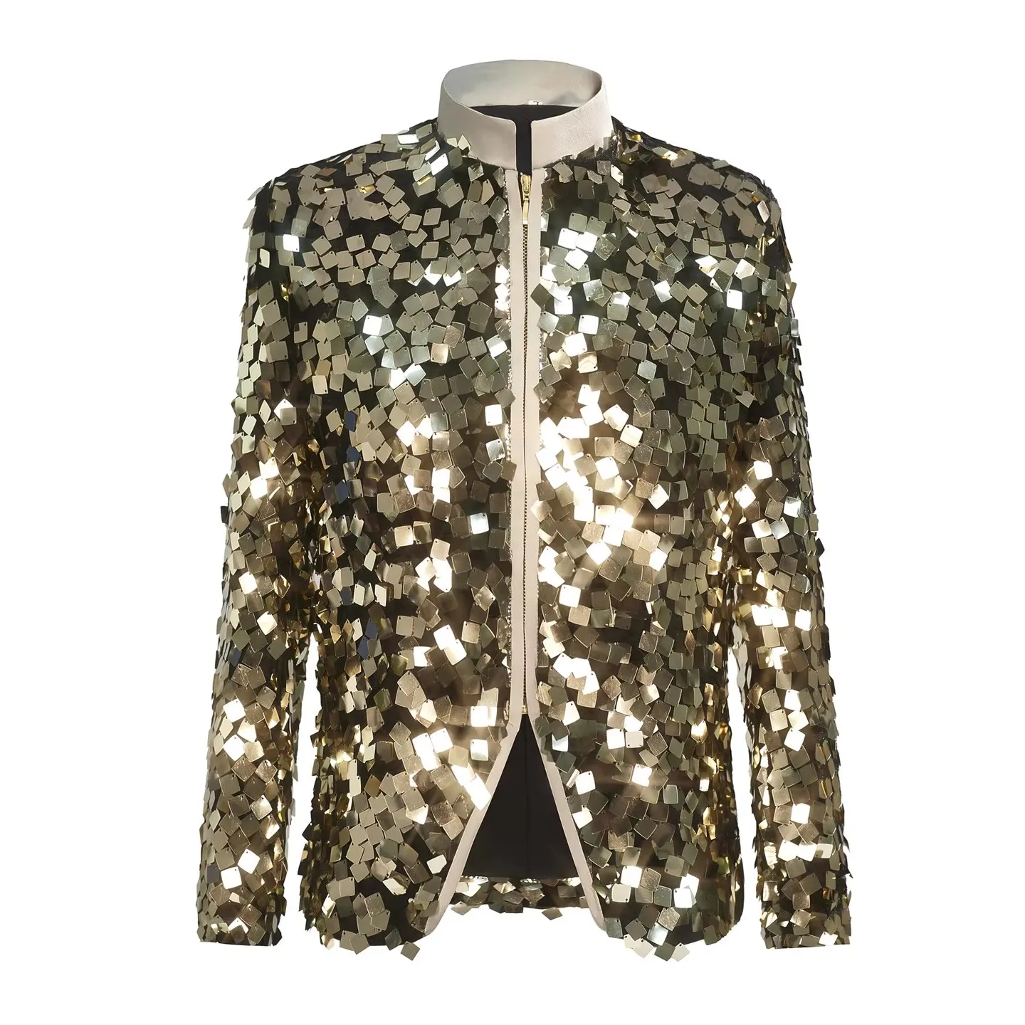 Men's Sequin Blazer Jacket Stand Collar Zipper Glitter Coat Singer Festival Party Nightclub Concert Stage Performance Tuxedo