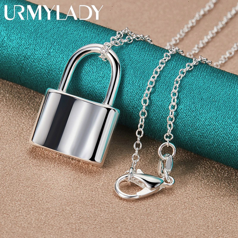 

URMYLADY 925 Sterling Silver Smooth Lock 16-30 Inch Pendant Necklace For Women Fashion Wedding Party Gift Jewelry