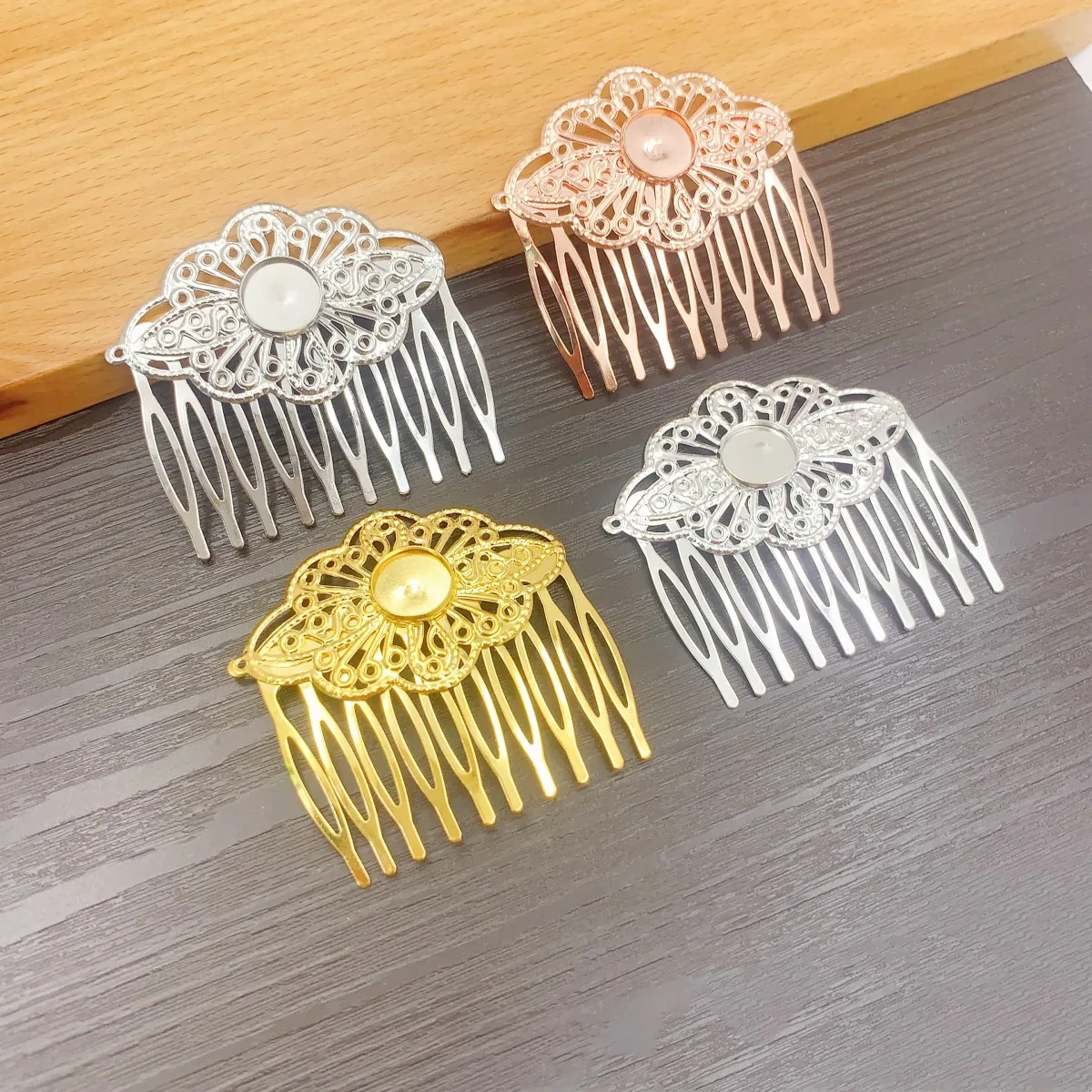 Onebeading Fit 12mm Cabochons Metal Comb Hairpins Blank Cabochon settings Hair Clips Accessories 52x56mm 5pcs K05469