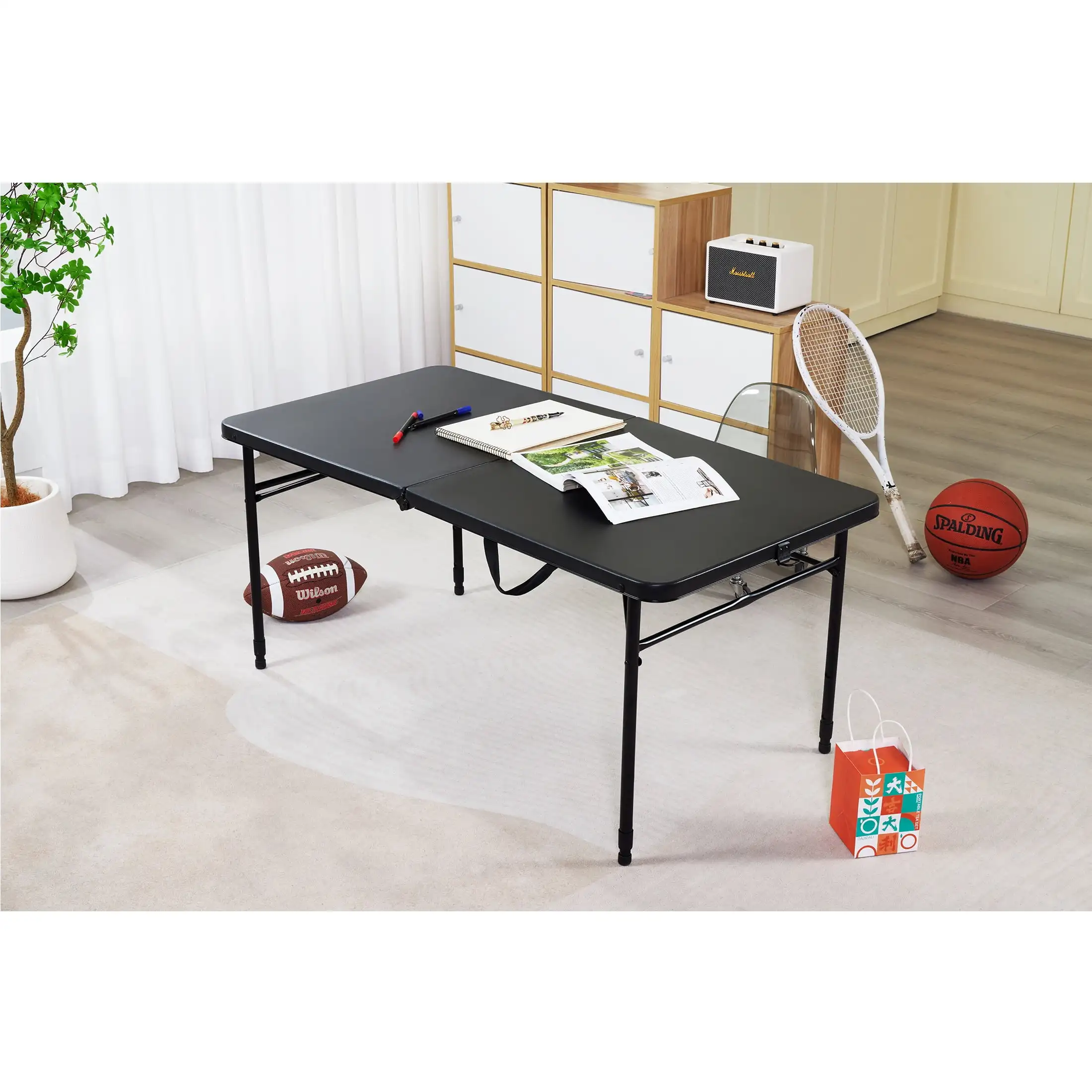 Mainstays-mesa plegable de 4 pies, plegable, ajustable, color negro intenso