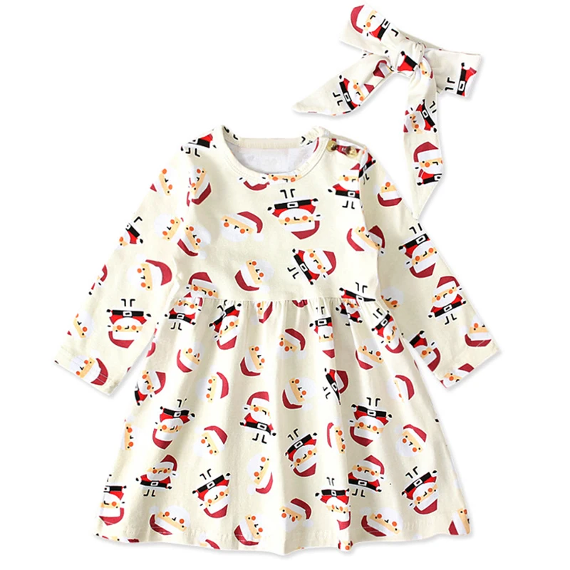 

2Piece Spring Fall Christmas Santa Claus Kids Dresses For Baby Girls Cartoon Cute Cotton Long Sleeve Dress Children Clothes 2002