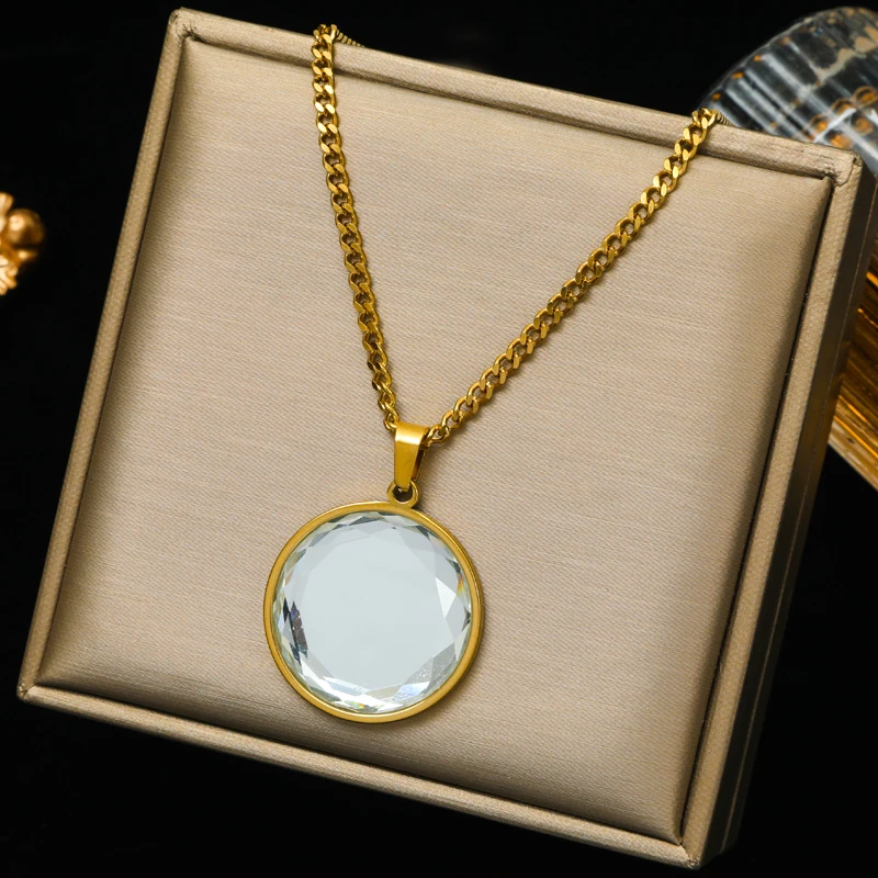 EILIECK 316L Edelstahl Runde Farbige Kristall-Anhänger Halskette für Frauen Neuer Trend Choker Schlüsselbein-Kette Schmuck Geschenk – Detail 12