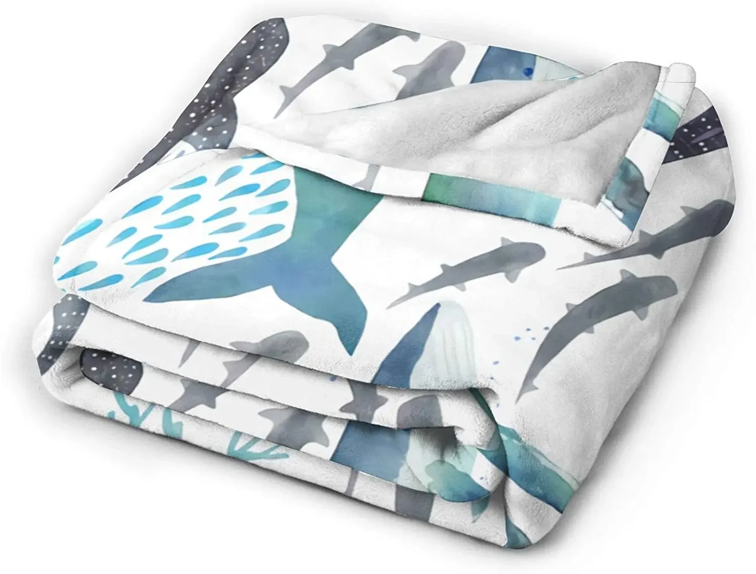 Funny Plush Microfiber Throw Blanket Sharks Humpback Whales Orcas Turtles Ocean Blankets for All Season Air Conditioning Blanket