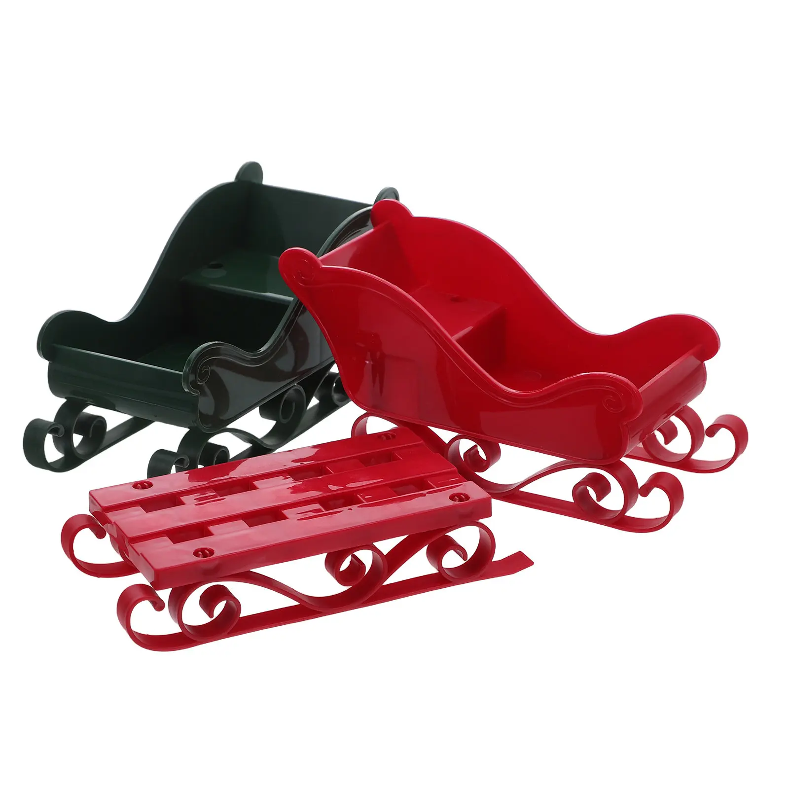 3Pcs Christmas Sleigh Centerpiece Mini Santa Plastic Snow Sled Ornament Holiday Tabletop Decoration Party Mini Sleigh Model