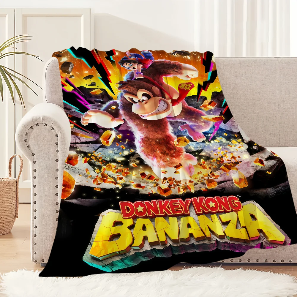 

funny cartoon monkey D-Donkey Kong B-Bananza Flannel warm comfort soft plush blanket for sofa living room bedroom travel gift