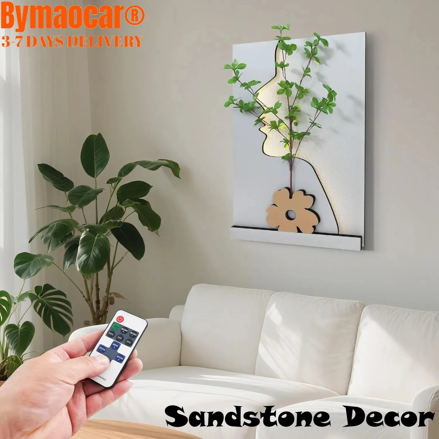 

Настенное искусство из очарованного песчаника 24x32 дюйма с дистанционным светодиодным освещением - 3D текстурированная картина ручной работы для декора гостиной и спальни в подарок