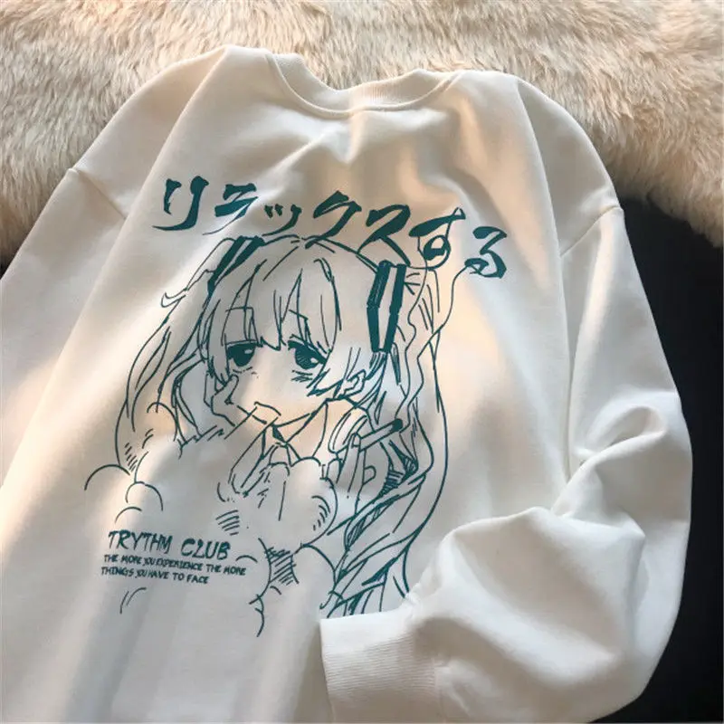 

Anime Vintage Women Harajuku Print Oversize Couples Tops Long Sleeve Sweatshirts Y2k Japanese Sudaderas Preppy Style