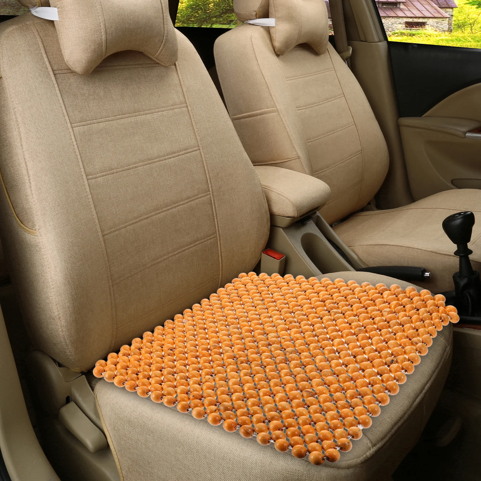

Car Seats Cushion Beige Natural Wood Beads Cooling Comfortable Ventilated Cover for Summer Driving Truck Office