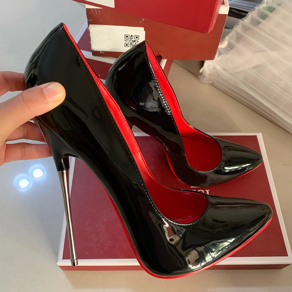 Newly 16cm Extreme Metal High Heels Stilettos Sexy Women Solid Black Red inside Pumps Fetish Model Party Unisex Shoes Size46