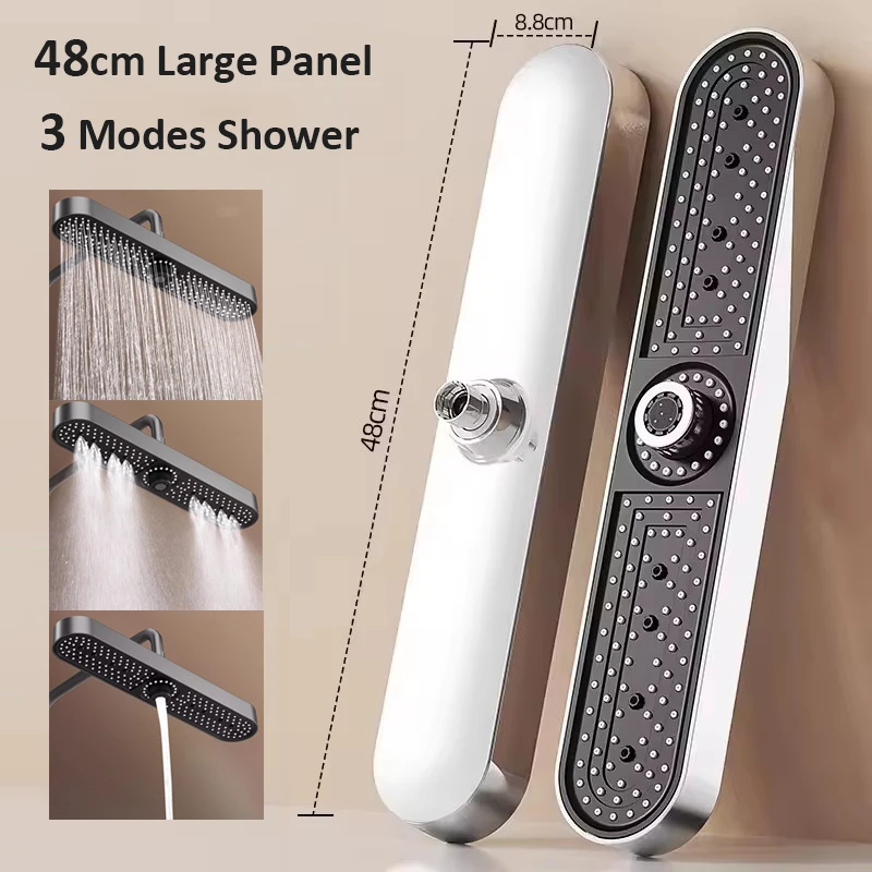 

Новая сверхбольшая панель 48 см, потолочная насадка для душа, 3 режима, регулируемая насадка для душа с дождевой насадкой, набор насадок для душа высокого давления
