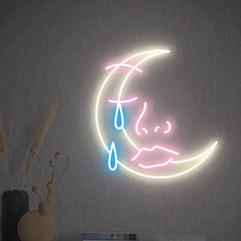 Moon Face Neon Sign Wall Art Game Room Decor Lamp Holiday Gift for Children Colorful Night Light Personalized Gift