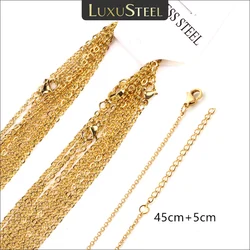 10pcs 45+5cm Stainless Steel Rolo Link Chain Necklaces Golden Color Adjustable Choker For Women Bulk Wholesale DIY Jewelry