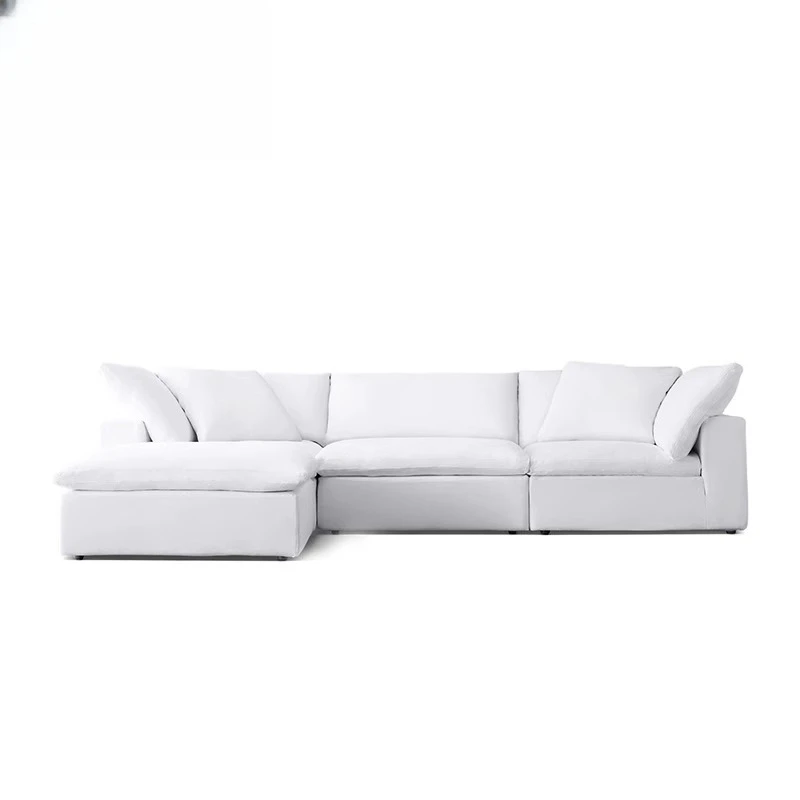 

Sofa cream wind minimalist Internet celebrity straight row three single combination living room linen down sofa