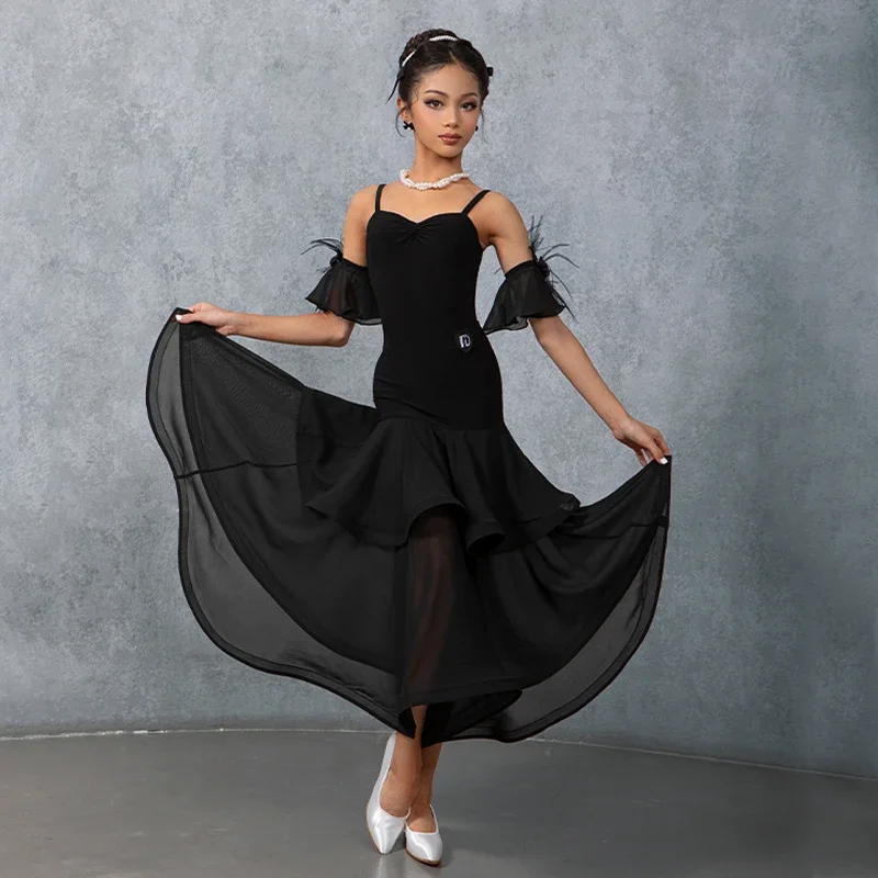 

Fashion National Standard Latin Dance Dresses Black Latin Top Cake Skirt Girls Waltz Ballroom Dance Professional Wear SL10500