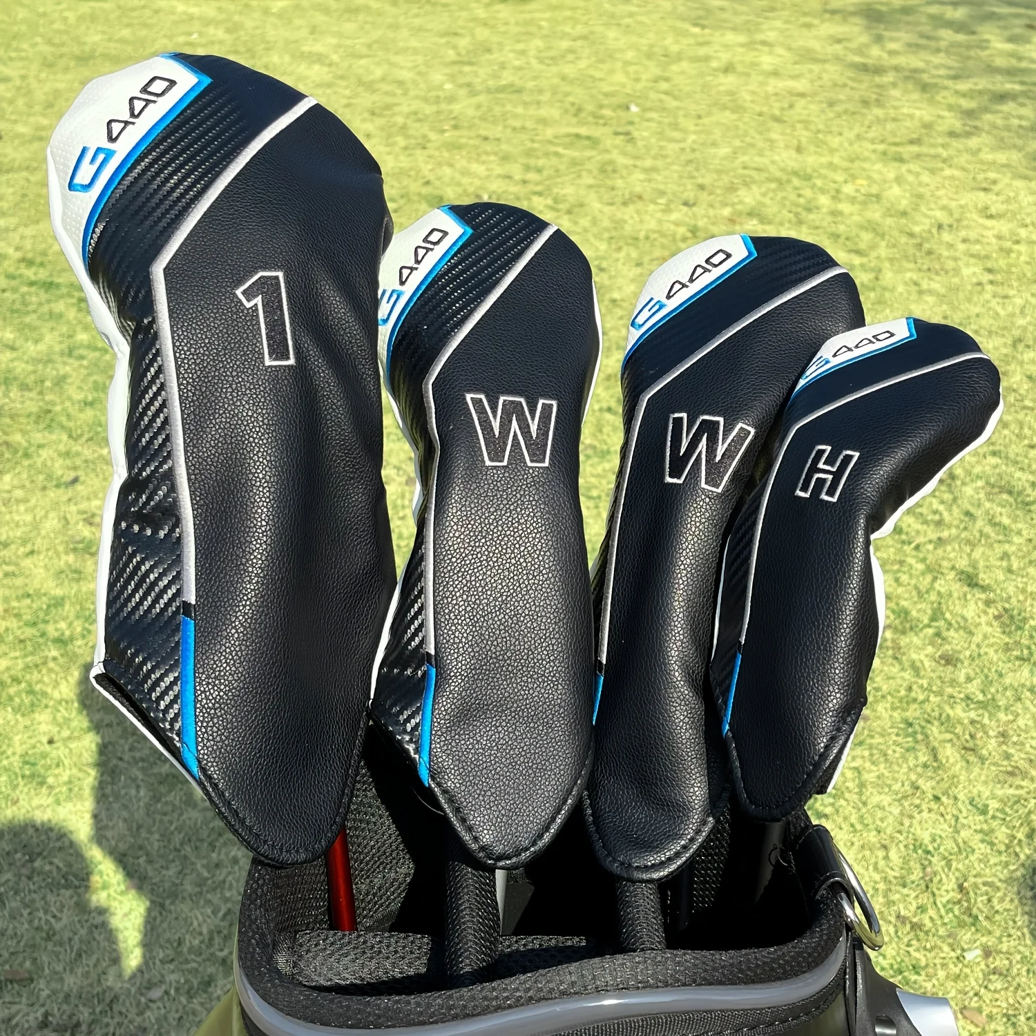1–3 Stück G440 Golfschläger-Holzüberzüge – Premium mit Fleece-Futter, rückstandsfreier Harzversiegelung, schwarz/blau/weiß gestreiftes Design