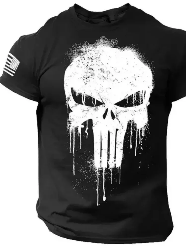 T-shirt vintage d'été pour homme, imprimé crâne 3D, décontracté, à manches courtes, pull oversize, v