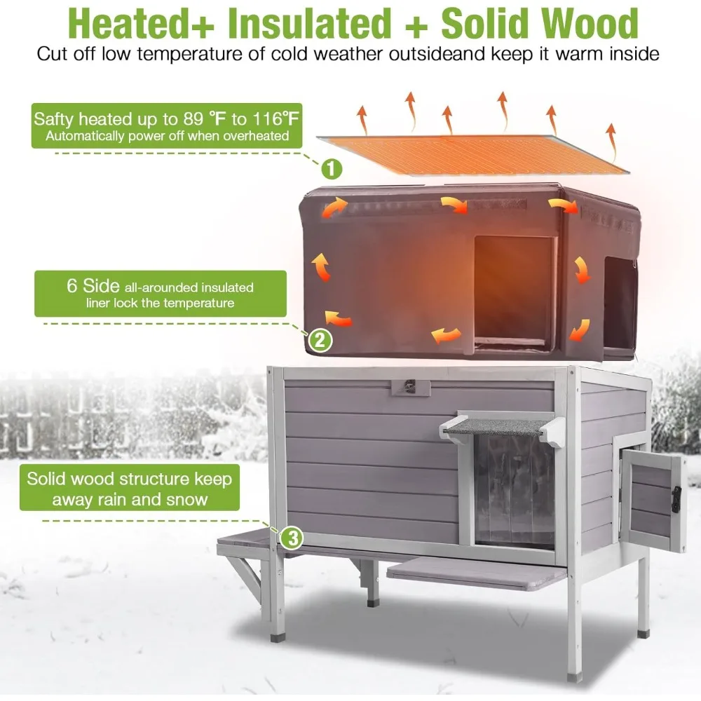 gutinneen heated cat house for outside outdoor cat house insulated weatherproof feral cat shelter with heater and insulated line