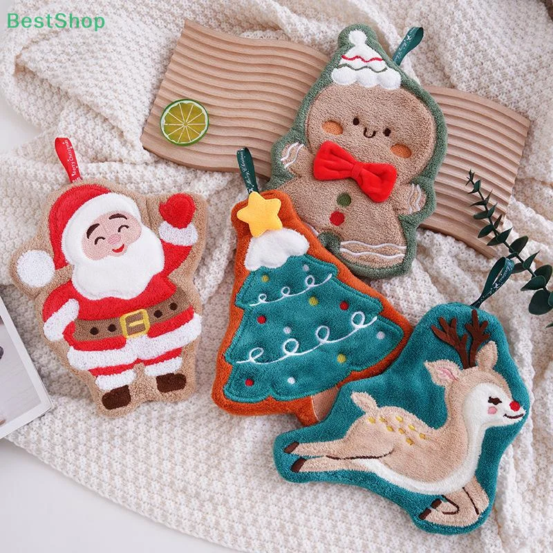 المرجان الصوف عيد الميلاد سانتا كلوز مناشف اليد امتصاص الماء التجفيف السريع منشفة اليد شجرة عيد الميلاد جرس المطبخ الحمام #4