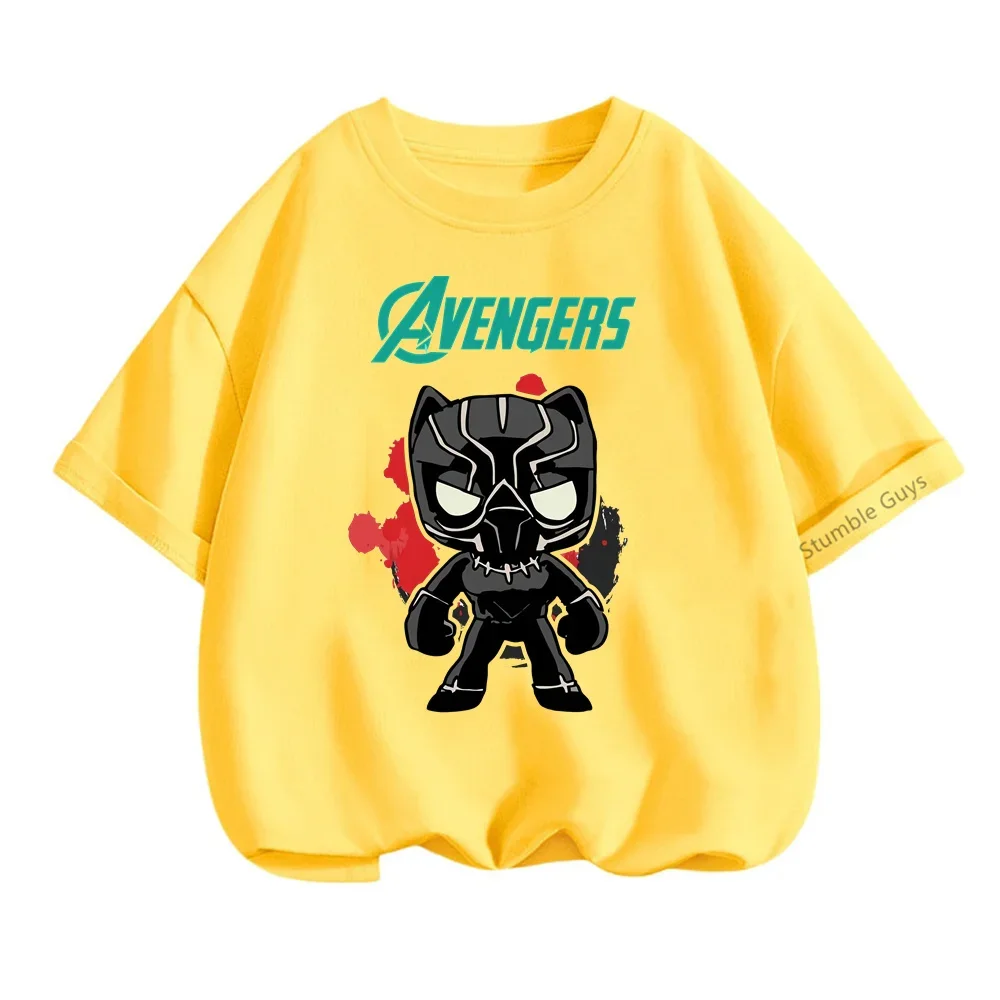 Letnie Avengers czarna pantera T-shirt dziecięcy dorywczo chłopięce ubrania dziewczęce śmieszne fajne chłopięce dzieci Marvel Harajoku Streetwear