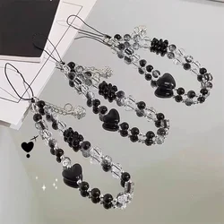 Y2K Black Bear Heart Phone Chain, Trendy Pendant for iPhone, Samsung, Universal Accessories, Cute Hanging Rope for Girl, Korean