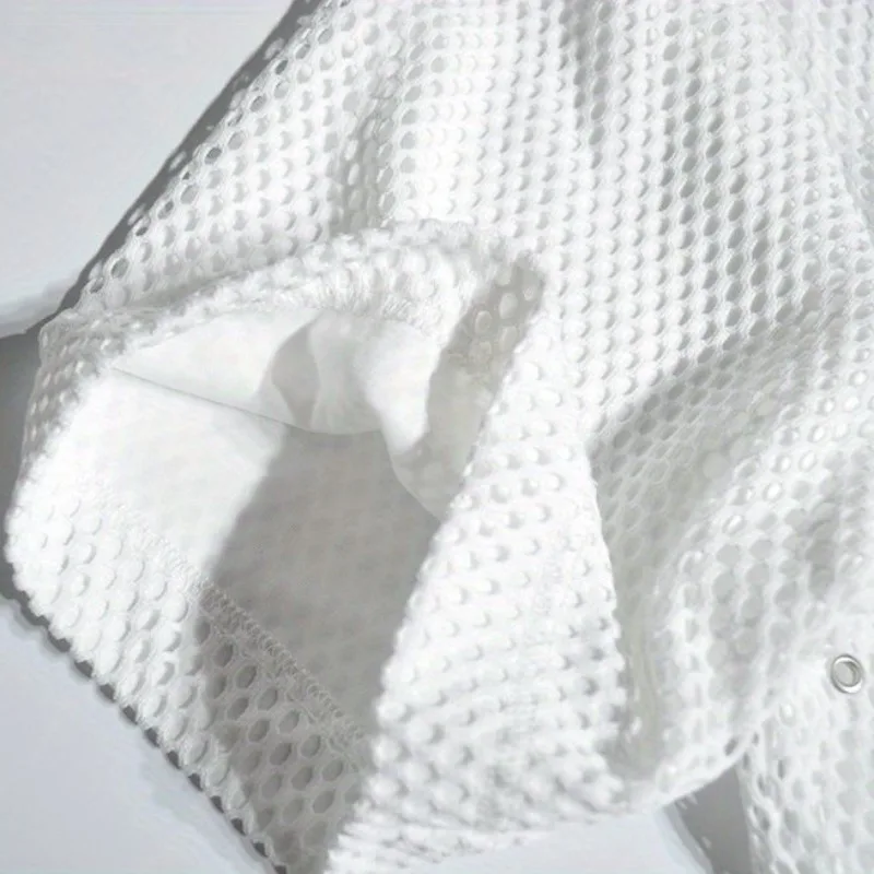 Japanese Style Baseball Collar Mesh Cardigan CityBoy Short Sleeved Oversized Shirt Men Loose Outwear Sports T-shirt Trendy