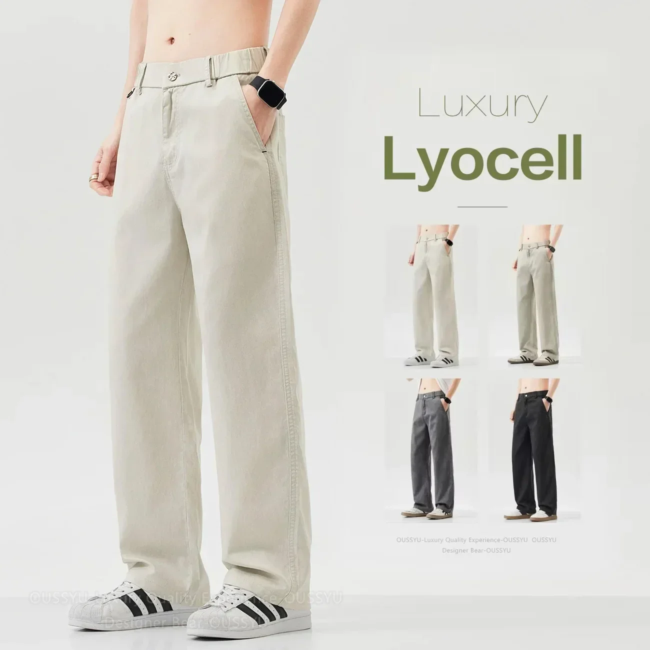 Brand Clothing Summer Men's Lyocell Cotton Fabric Baggy Straight Pants Streetwear Thin Elastic Waist Breathe Trousers Male 28-38