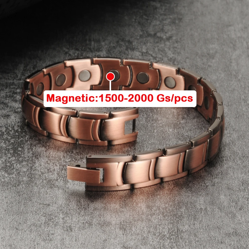 Vinterly Magnetic Pure Copper Bracelet Men 12mm Wide Wristband Metal Magnet Therapy Hand Chain Link Health Energy Male Jewelry