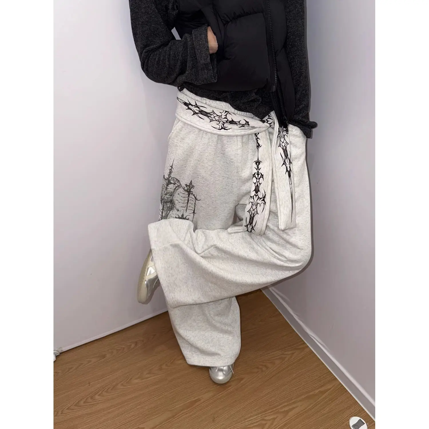 Men's Fashionable Printed Patterns Sweatpants Casual Spring Cool Boy Street Style Pants Male Vintage High Waist Denim Trousers