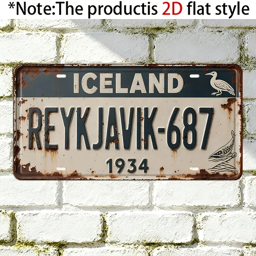 2D Flat, [2D Flat] 2D Plane - Only for Decoration. Reykjavik, Iceland Vintage Distressed Metal Outdoor Decoration Sign & Wall