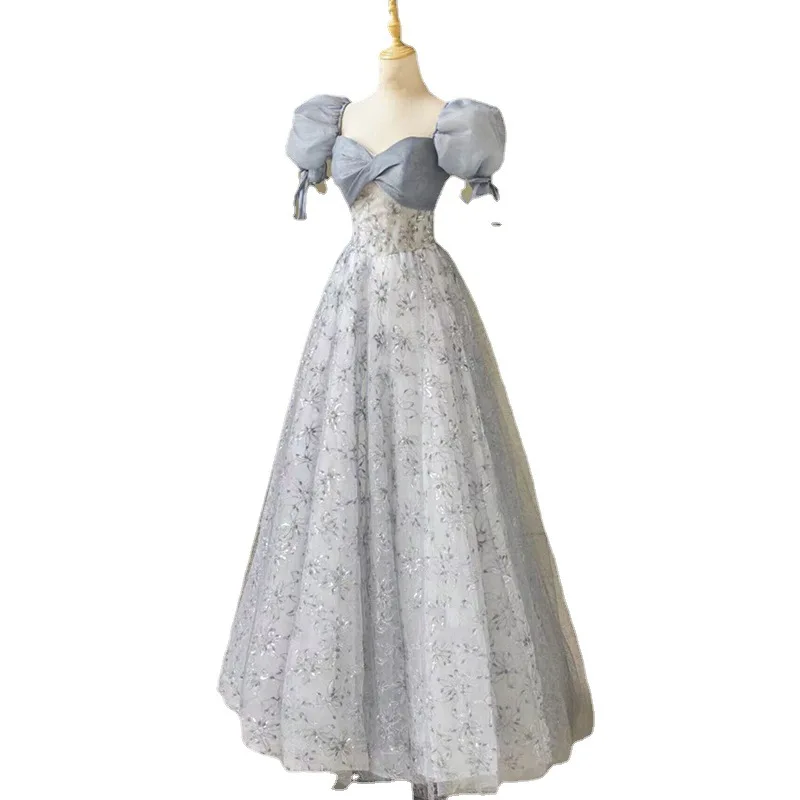 Abito da sera da donna 2025 Estate Nuovo stile Moda semplice Alla moda Maniche a palloncino Host di laurea Elegante abito da banchetto