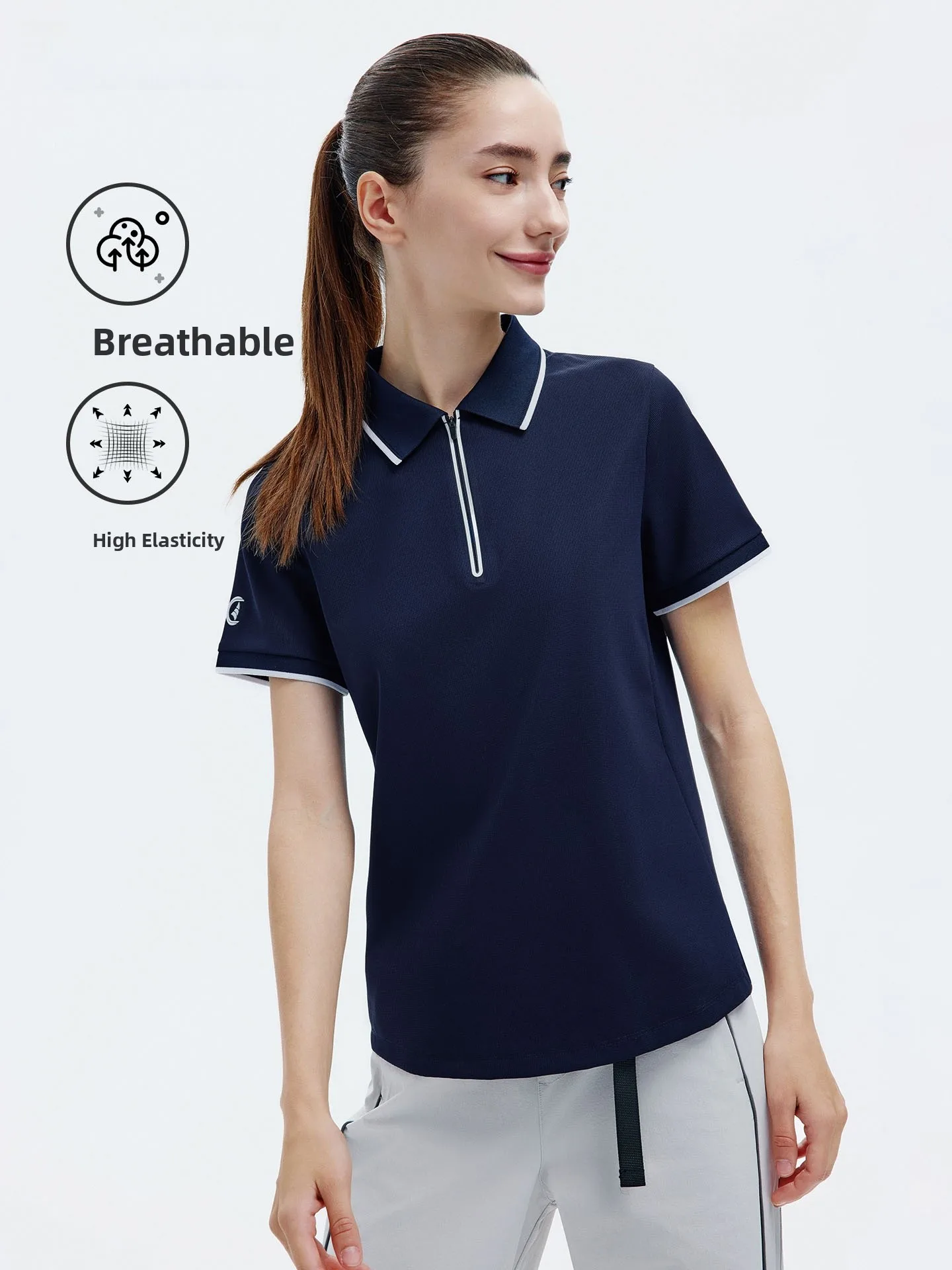 

Navigare 2026 Новая повседневная футболка с коротким рукавом и отложным воротником, дышащая, на молнии, из нейлона, весенняя коллекция