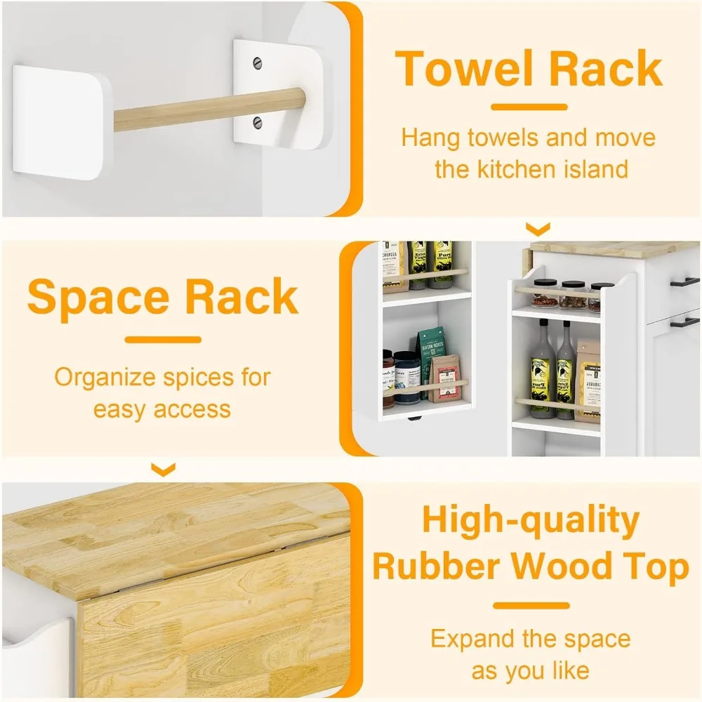 جزيرة المطبخ المتداول مع خزانة تخزين القمامة، درجين، جزيرة المطبخ مع أوراق السقوط، عربات جزر تخزين المطبخ مع 3