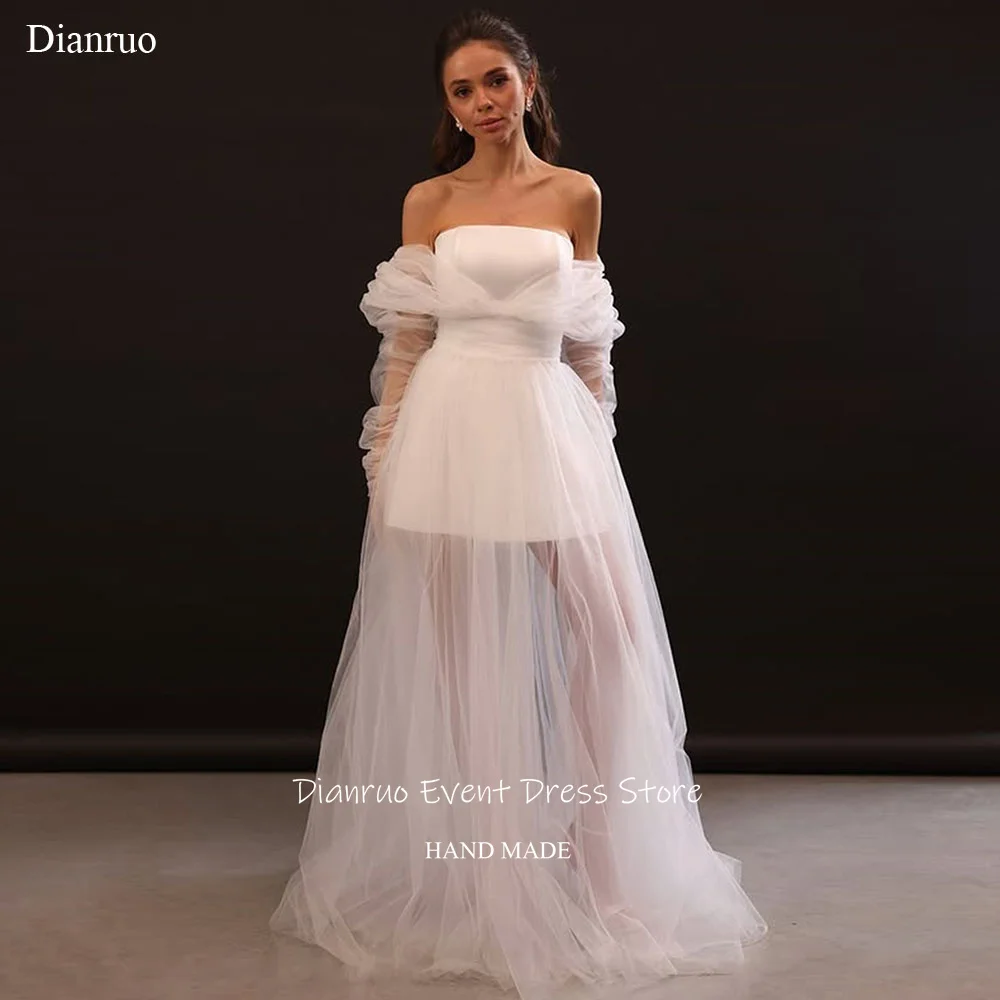 Dianruo Dreamy transparente una línea vestido De Noche fluido una línea Vestidos De Noche fuera del hombro Chic Vestidos De Xv Años personalizado