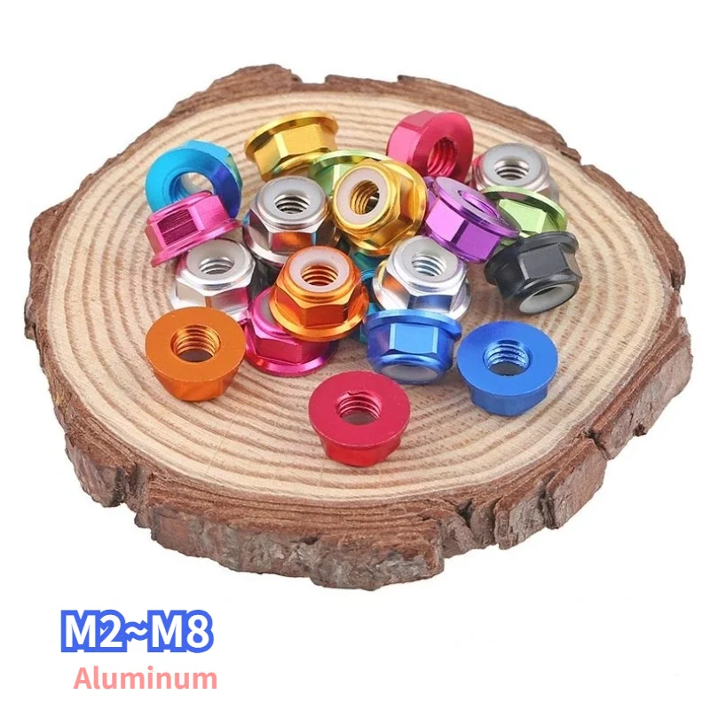 M2 M2.5 M3 M4 M5 M6 M8 Anodized Hex Multi Colourful Aluminum Flange Nylon Lock Nut Alloy Insert With Anti-skid Rubber Ring1/2pcs