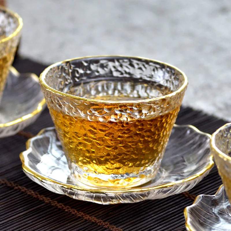 Gold Glass Tea Cup with Gold Rim, Arabic Coffee Cup, Japanese Style, Kung Fu, Green Puer Teacups, Chinese Tea Bowl Teaware Set