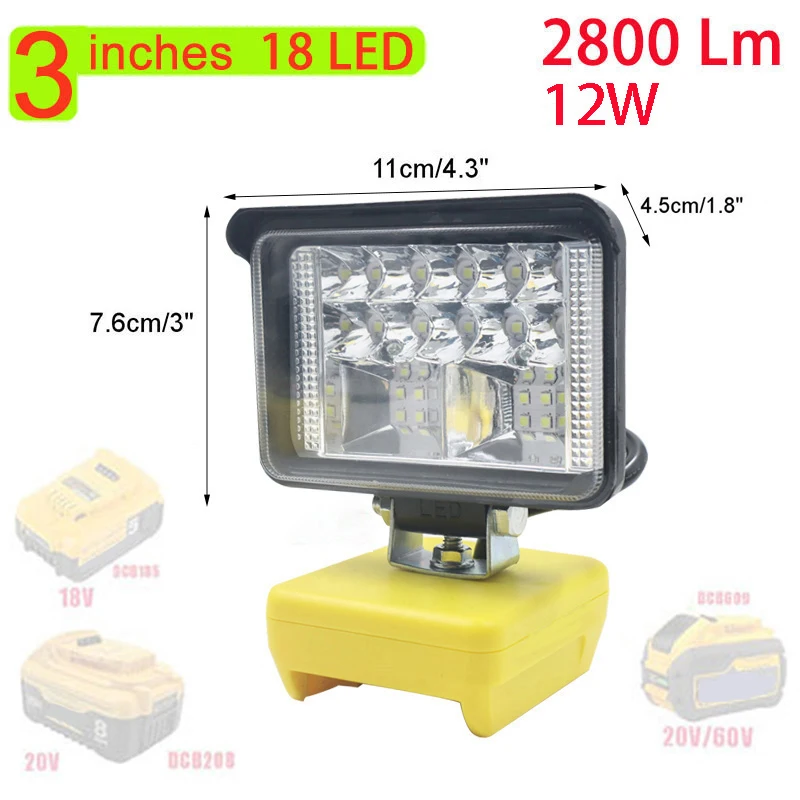 Car LED Work Lights Flashlights Electric Torch Spotlight For Dewalt 18V 20V 60V Li-ion Battery DCB183 DCB206 DCB609