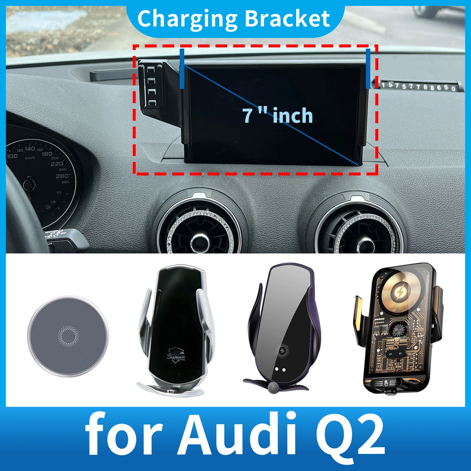 

for Audi Q2 7inch Accessories Charging Car Mobile Phone Holder GPS Bracket Navigation Stand Auto