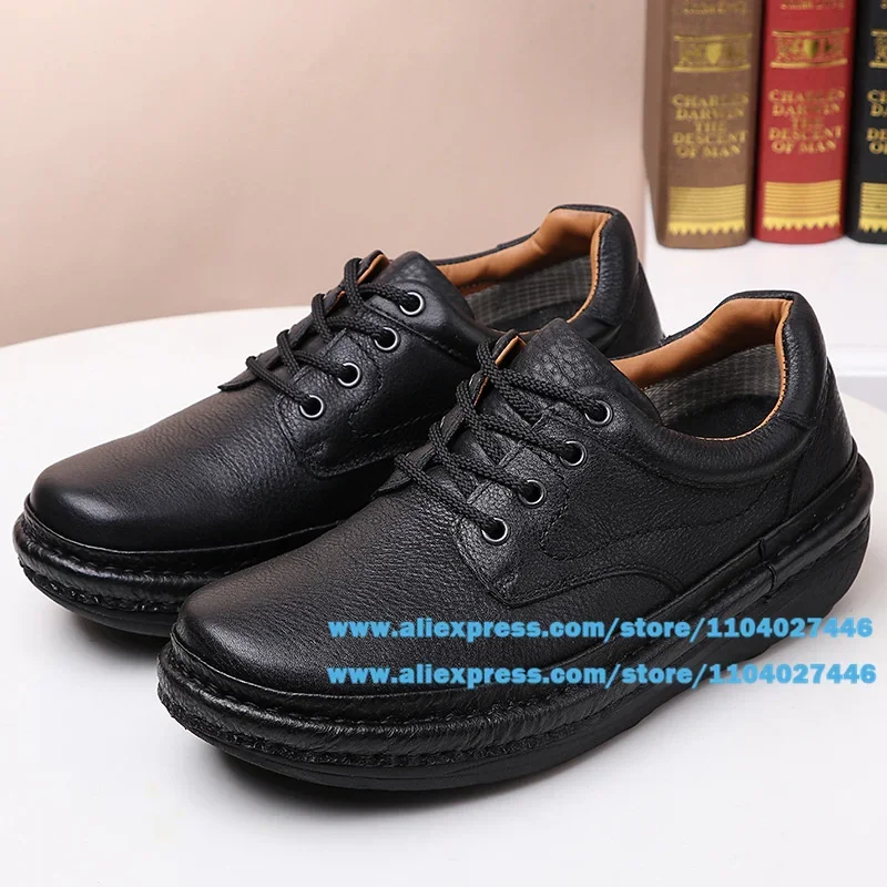 

Black Leather Men Shoes Thick-Soled Lace Up Shoes Men's Handmade Luxury Trendy Casual Men's Shoes High Quality Outdoor Shoes