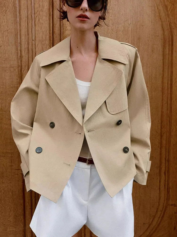 

Spring 2026 Women's Casual Long Sleeve Notch Collar Short Coat with Belt New Arrival Elegant Commute Style Standard Fit Outer...