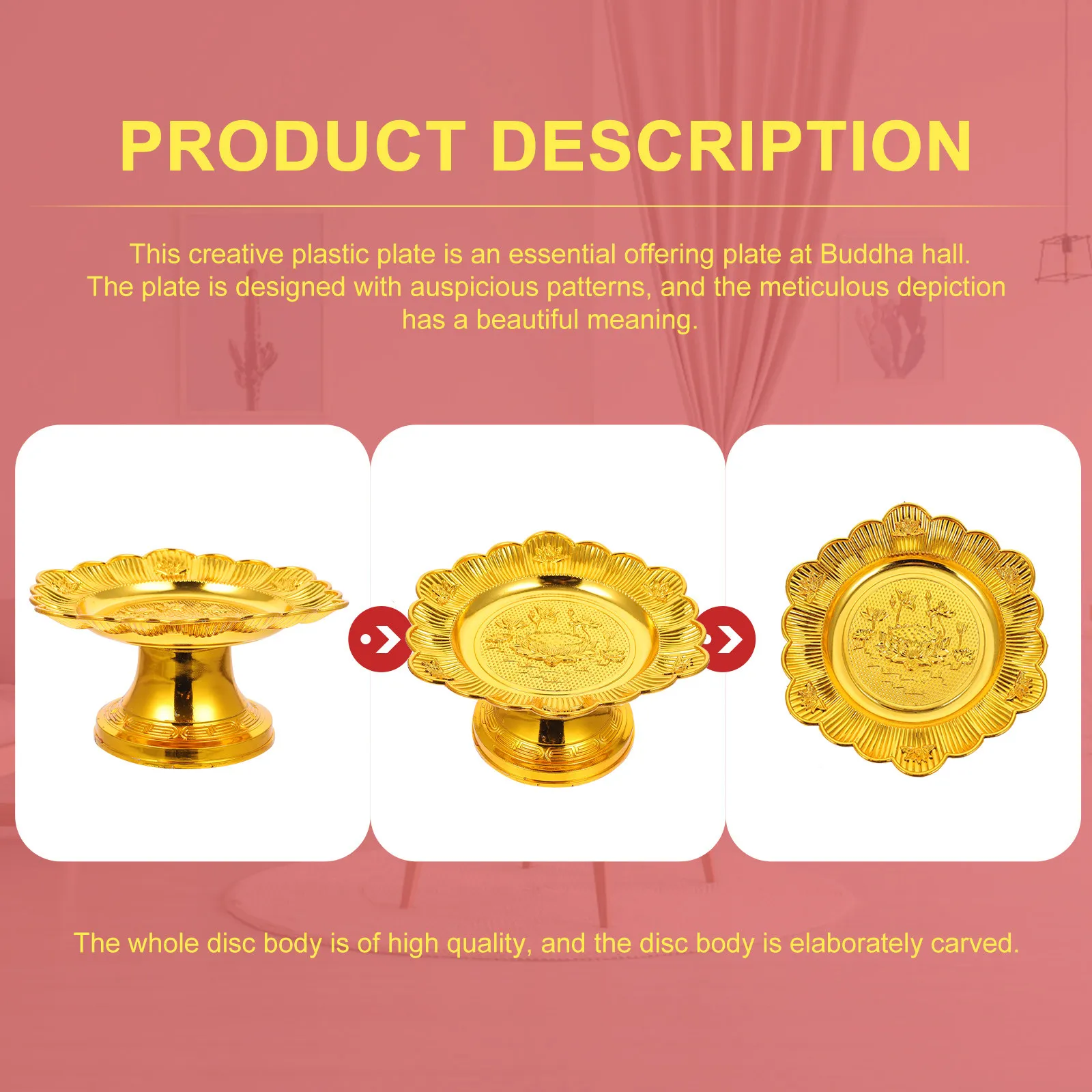 2Pcs Lotus Plate Fruit Footed Dish Pedestal Buddha Tribute Service Tray Fruit Holder Flower Lotus Symbol for Temple Ritual