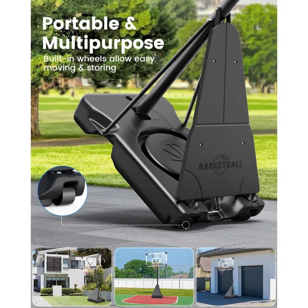 Sistema de aro de baloncesto portátil para exteriores, tablero trasero ajustable de 44-48 pulgadas con ruedas para juegos de cancha y patio trasero