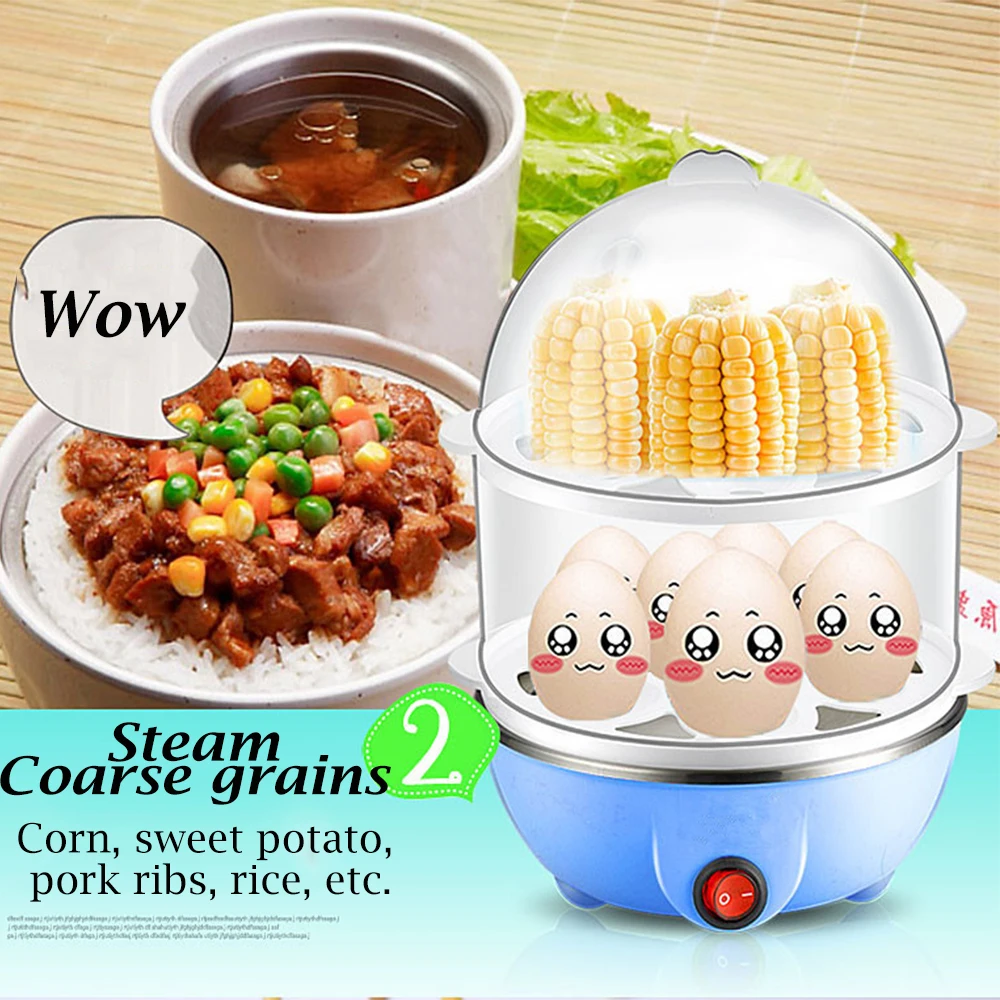 110V/220V Electric Egg Boiler Double Layer Multifunctional Corn Egg Custard Automatic Mini Steamer 14 Eggs Breakfast Egg Cooker