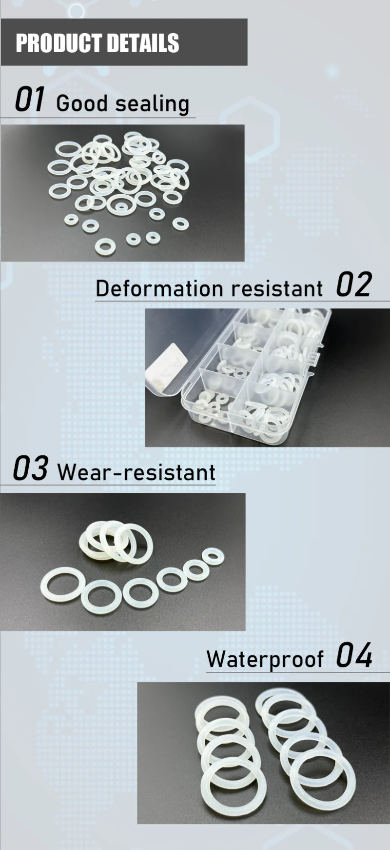 VMQ Weiße Silikon-O-Ring-Dichtung CS 1,5/2/2,4/3 mm hitzebeständiger, isolierter, wasserdichter, ungiftiger O-Ring aus Silikon – Detail 2