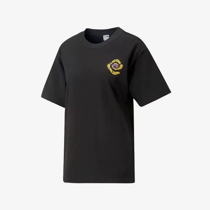 

PUMA, новинка 2023, женская свободная спортивная футболка с коротким рукавом и круглым вырезом, 620550-01