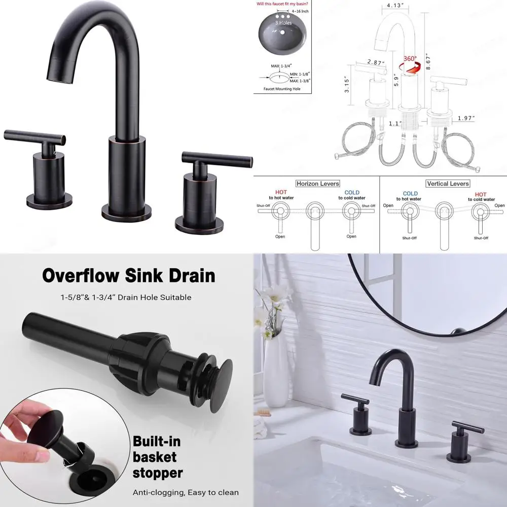 

8 Inch Widespread Oil Rubbed Bronze Bathroom Sink Faucet with 3 Holes and Drain Included