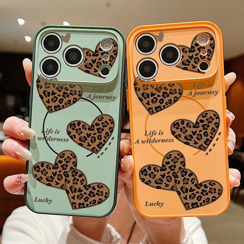 Leopard Heart Patterned Magnetic Phone Case For iPhone 17 Pro Max 16 15 14 13 Pro Max For Magsafe Wireless Charge Hard PC Cover
