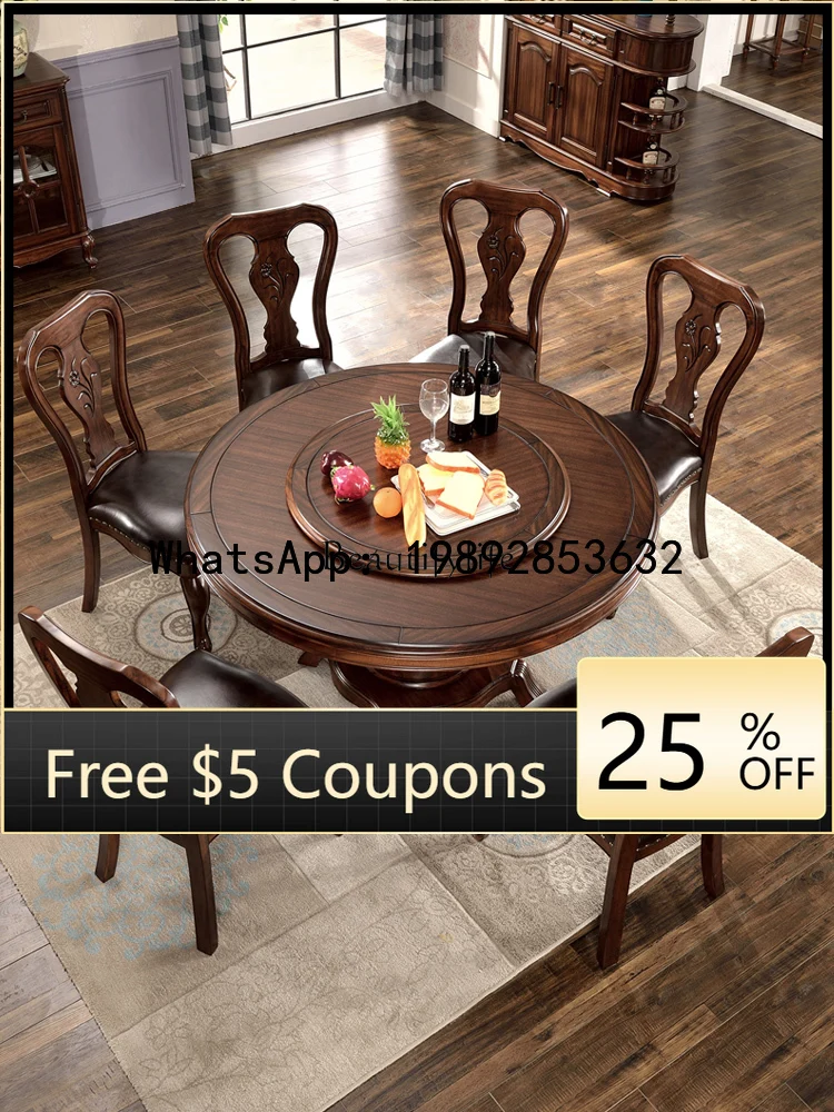 

ZZ **American round dining table black walnut all solid wood round dining table and chairs